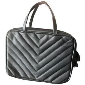 Ms Lovely black chevron faux leather satin line toiletry travel bag gold zip NWT
